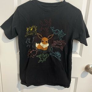 Pokemon Black T-Shirt with Colorful Eevee Evolution Designs